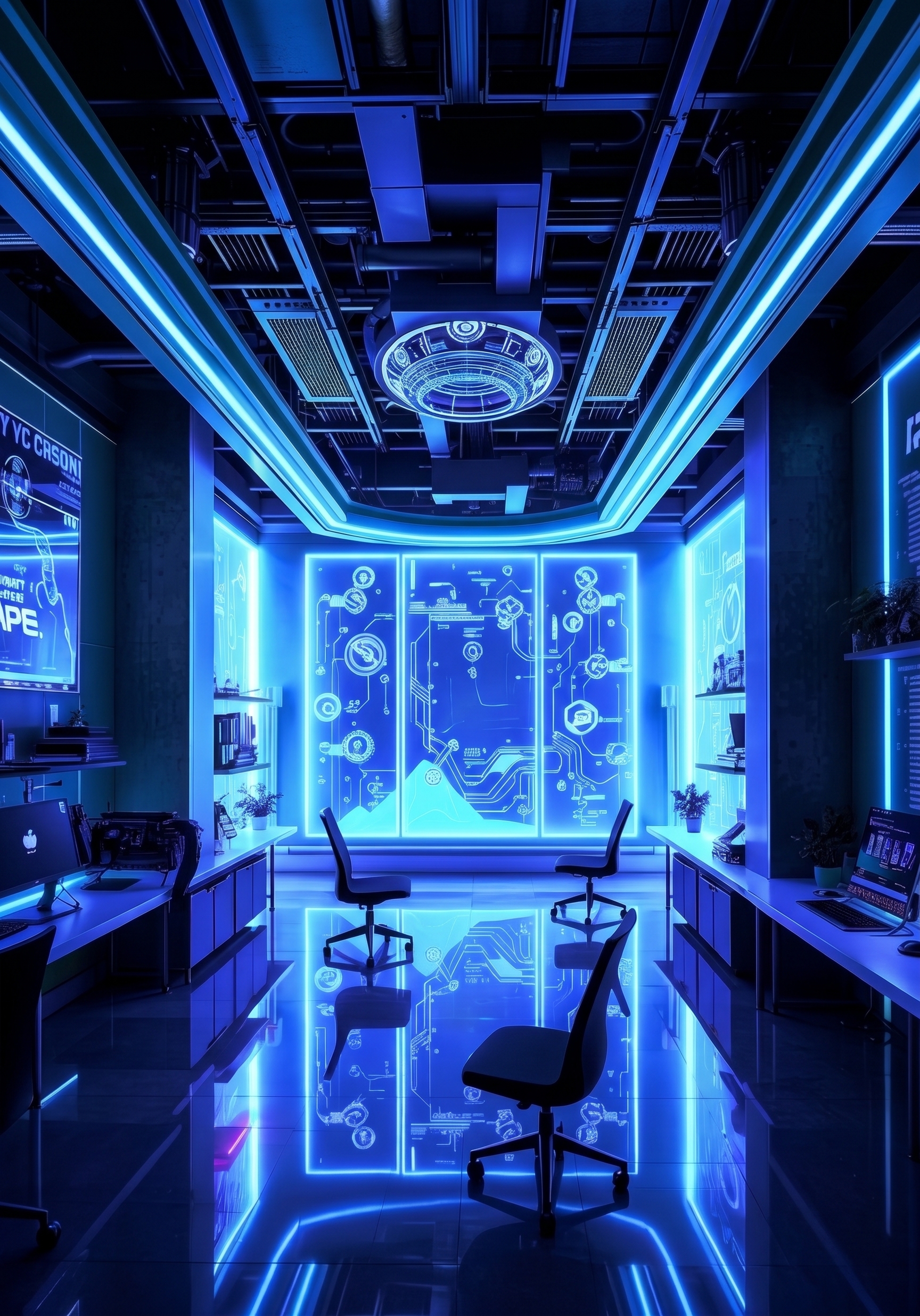 Oficina futurista con tecnología
